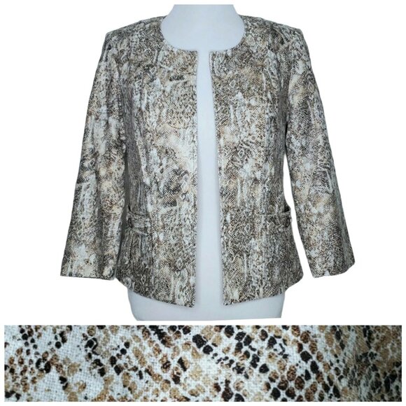 Dressbarn Womens Blazer Size Small Snakeskin Pattern 3/4 Sleeve Linen Blend - Picture 1 of 12